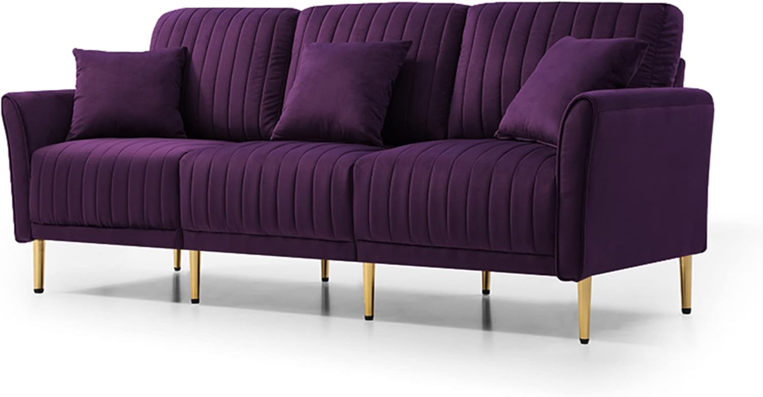 3-Piece Velvet Sectional Sofa Set with Metal Legs, Purple T642494