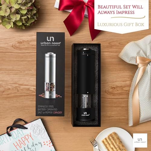 Salt and Pepper Grinder Set, Battery Operated Stainless Steel Mill with Light U4035