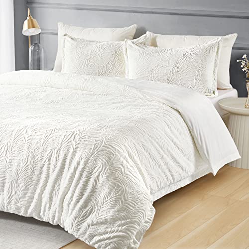White Fluffy Duvet Cover Queen Set, Ultra Soft Shaggy Comforter Set, 3 Pieces X212842