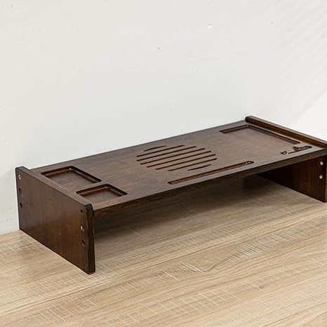 Bamboo Monitor Stand Riser with Drawer, 2 Tier Desk Organizer for Laptop and Printer U122166
