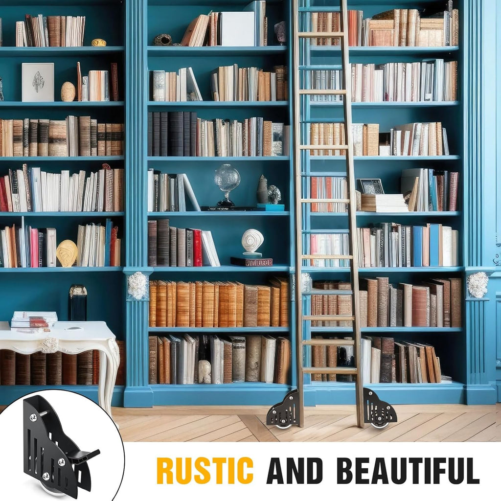 Sliding Library Ladder Floor Roller with Brake, Black K784983