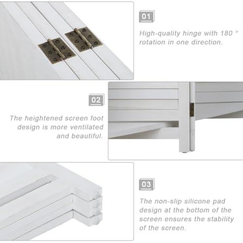 Wood Room Divider 4 Panel Folding Screen with Double Hinged, Privacy Screen for Home Office Bedroom Y78887