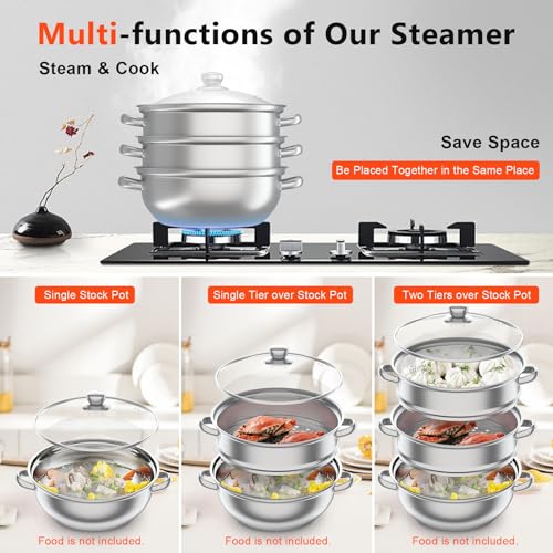 5-Tier Stainless Steel Steamer Pot with Glass Lid F638891