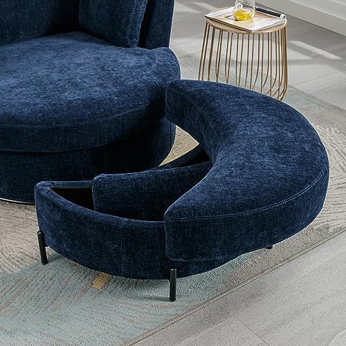 Swivel Accent Barrel Chair and Half with Chenille Upholstered Storage Bench Ottoman, Beige V5127