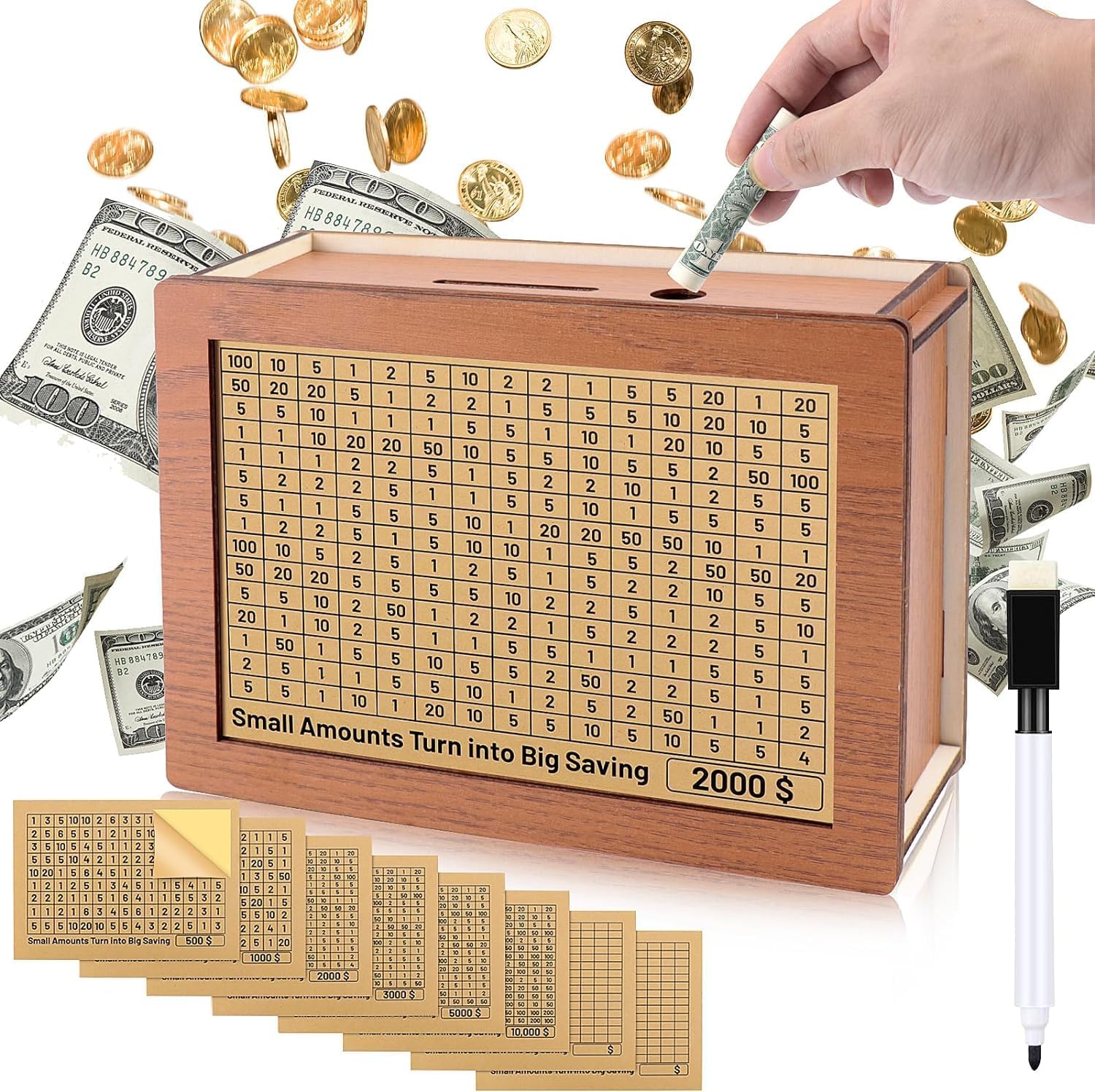 Wooden Savings Box with Coin Counter, 8 Inches S70551