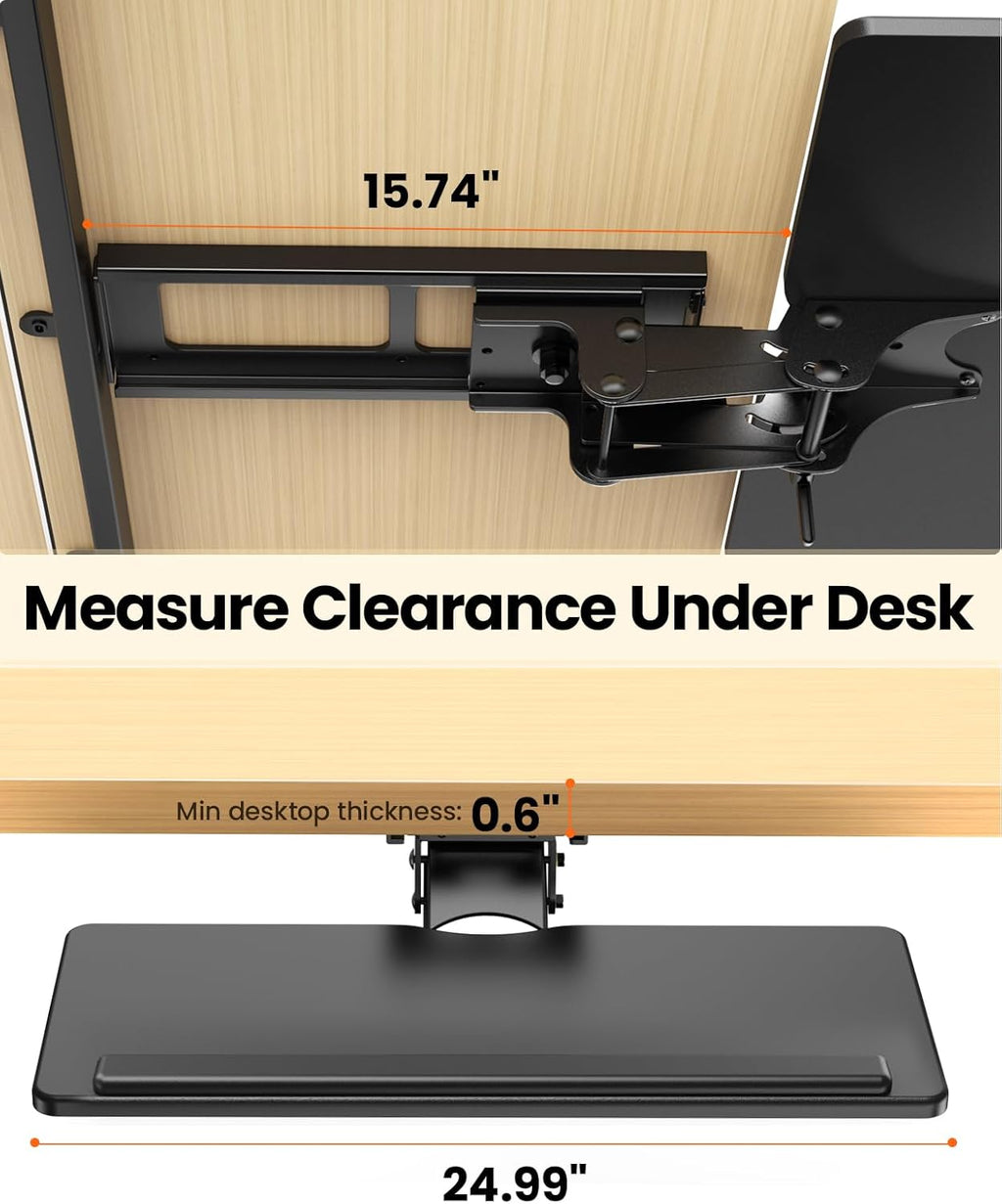 Sliding Keyboard & Mouse Tray Under Desk, Adjustable Height, Swivel & Tilt, Black A1379