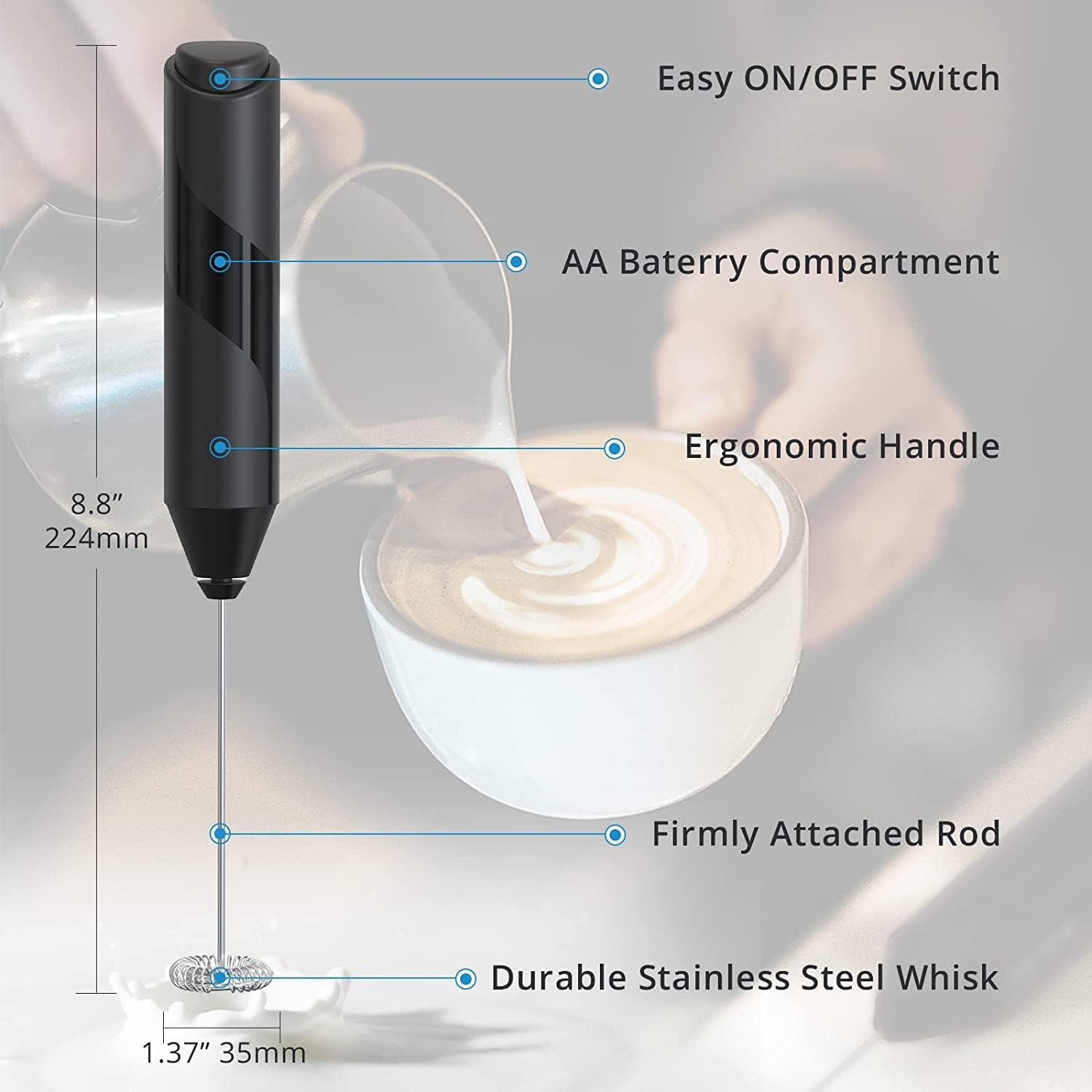 Handheld Milk Frother for Latte Coffee and Hot Milk F698003