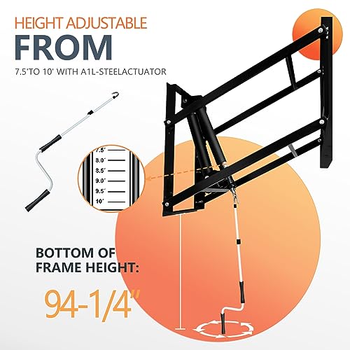 Basketball Hoop Wall Mounted Adjustable Height with Tempered Glass Backboard T529459