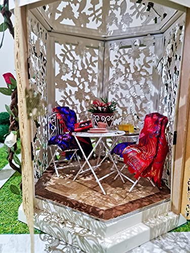 Miniature Bistro Table & Chairs Set White Metal 1:12 Scale Coffee Tea Furniture B4287