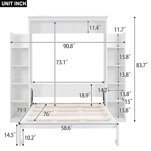 Wall Bed with Shelves and LED Lights, Space-Saving for Guest Room V7373