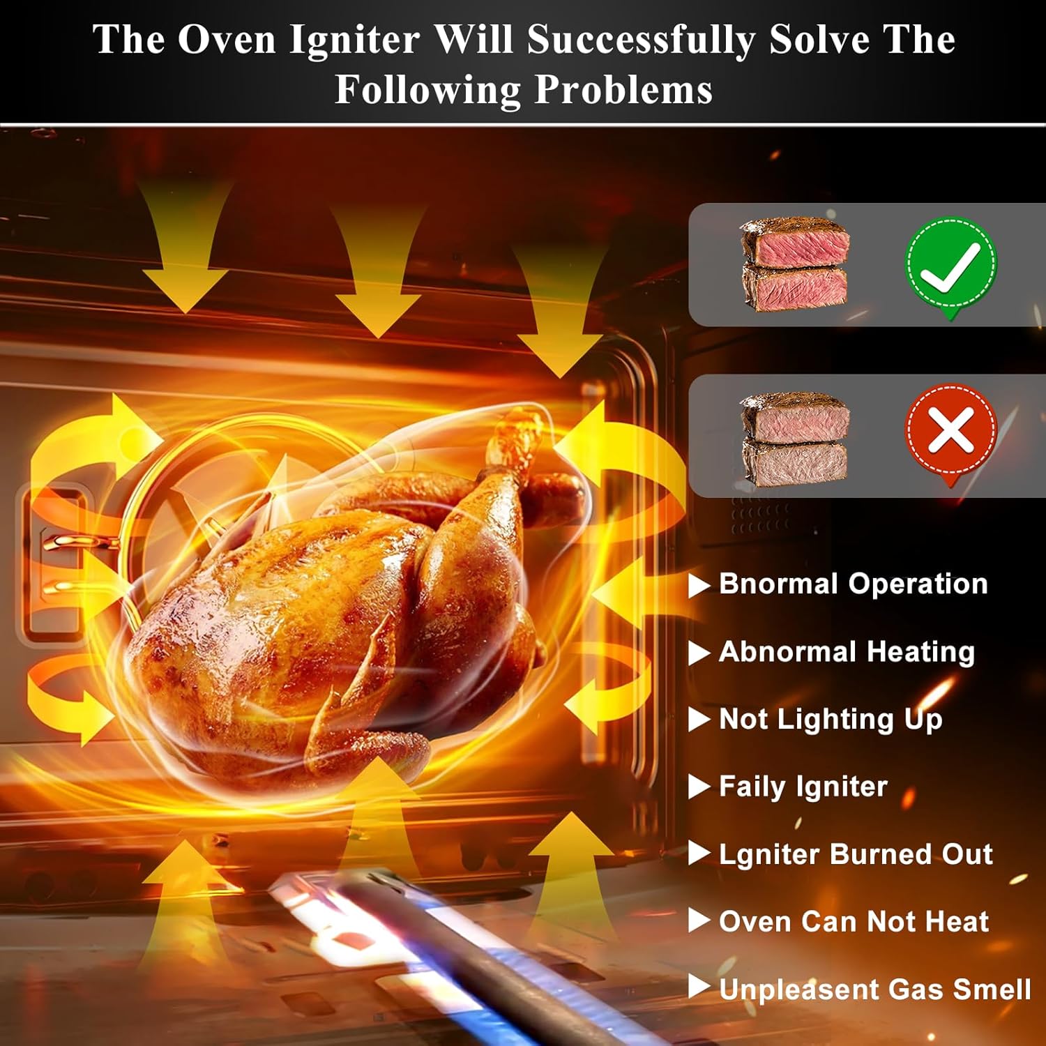 Gas Range Oven Flat Igniter with Connector Plug T301