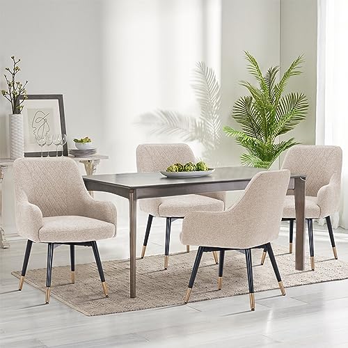 Swivel Dining Chairs with Arms Set of 2, Upholstered Accent Chairs for Kitchen and Living Room, Gray O2397