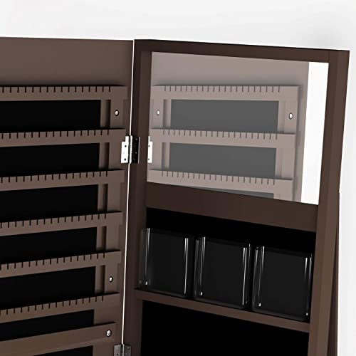 Rotating Jewelry Cabinet with Mirror, Full Length Wooden Storage Armoire with Lock J1222