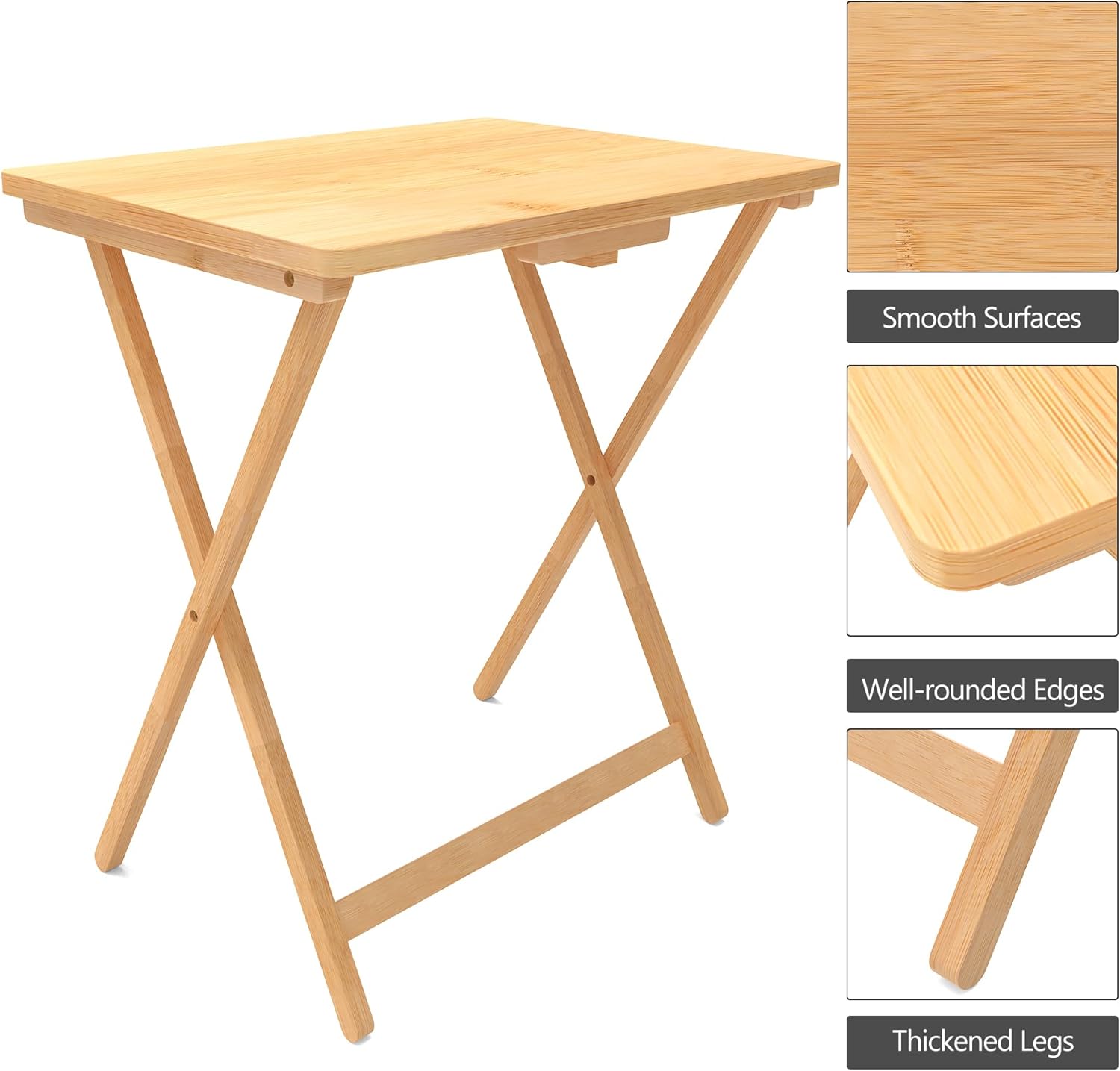 Folding TV Tray Table Set of 2, Bamboo, for Eating X1930