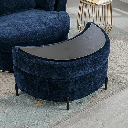 Swivel Accent Barrel Chair and Half with Chenille Upholstered Storage Bench Ottoman, Beige V5127