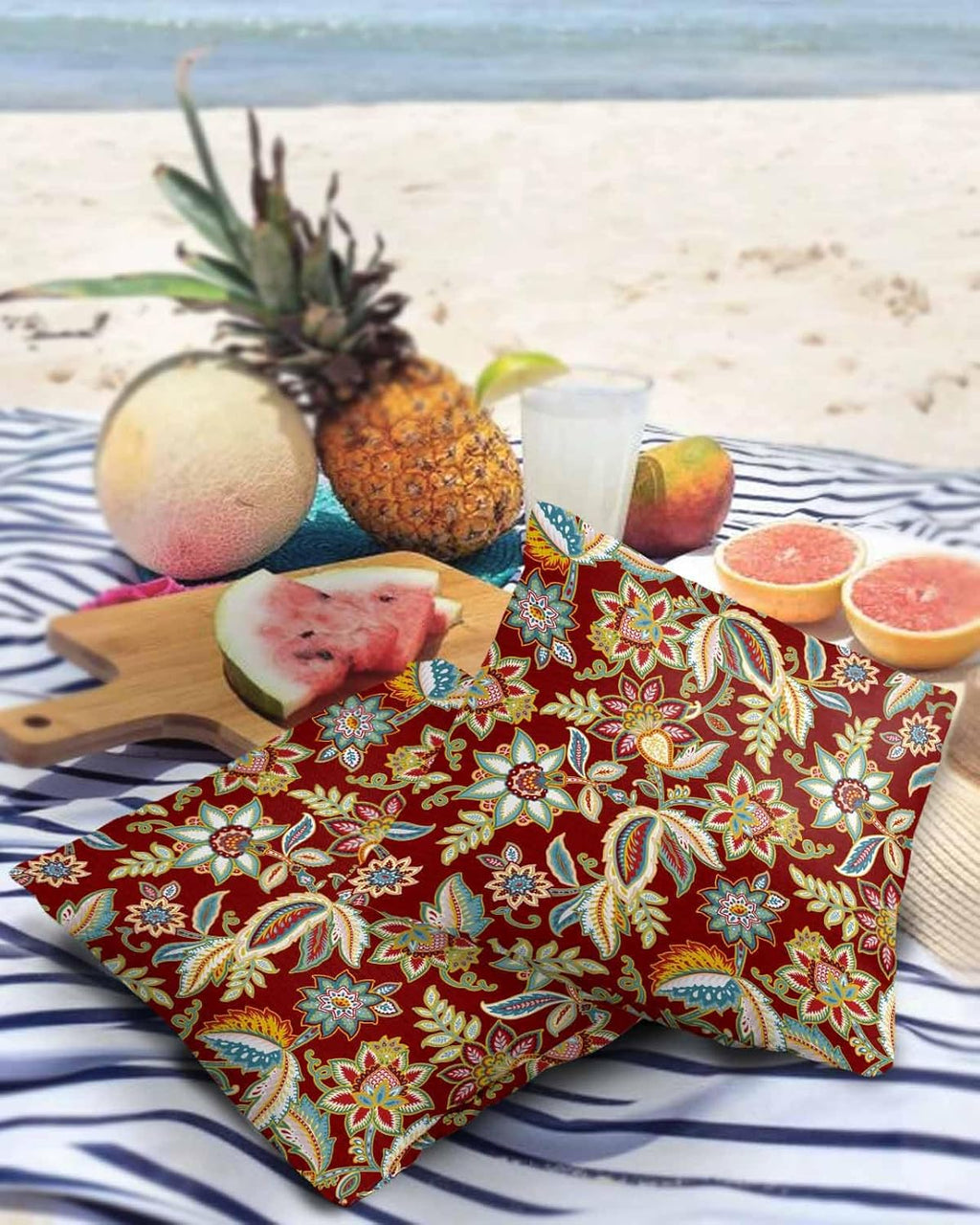Outdoor Waterproof Throw Pillow Covers 24x24in, Paisley Pattern, Set of 2 R72542
