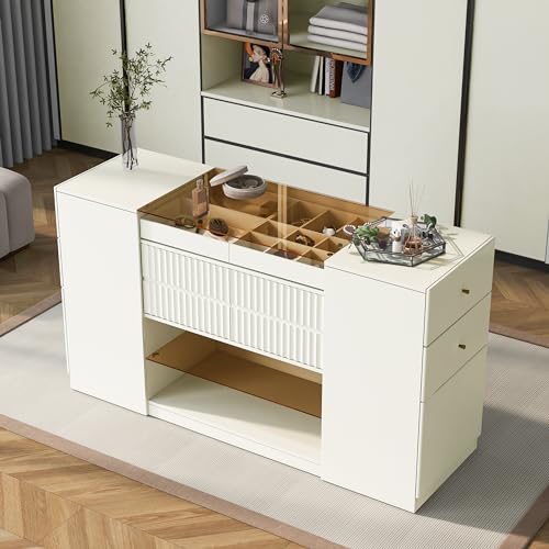 Bedroom Wardrobe Armoire with Glass Display Shelf and 6 Drawers Y5450
