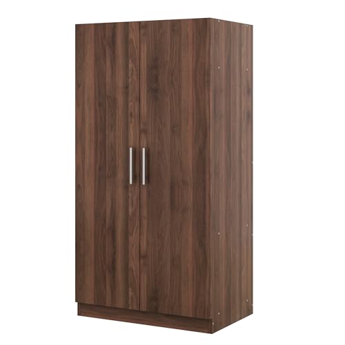 Wooden 2-Door Wardrobe with Shelves and Hanging Rail D6011