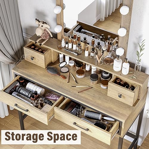 Makeup Vanity Desk with Dimmable Lighted Mirror and 4 Drawers W12518