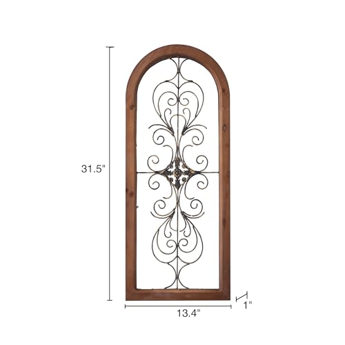 Vintage Metal Wall Art for Living Room, Handmade Distressed Wooden Wall Panels with Carved Wrought Iron M80042
