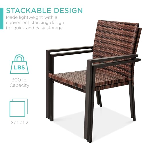 Set of 2 Stackable Outdoor Wicker Dining Chairs with Armrests R76144