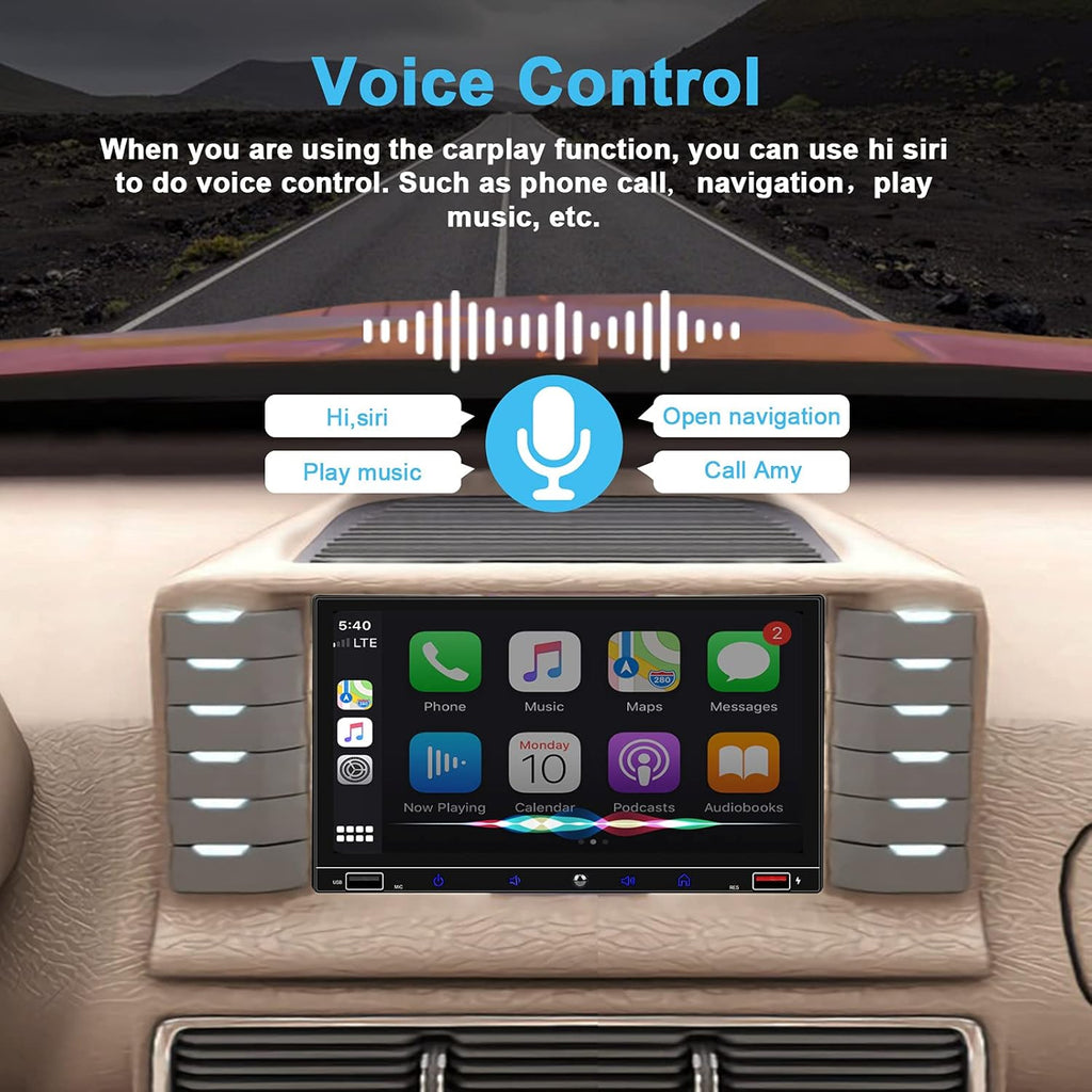 Double Din Car Stereo with 7 Inch Touchscreen, Carplay and Android Auto C339