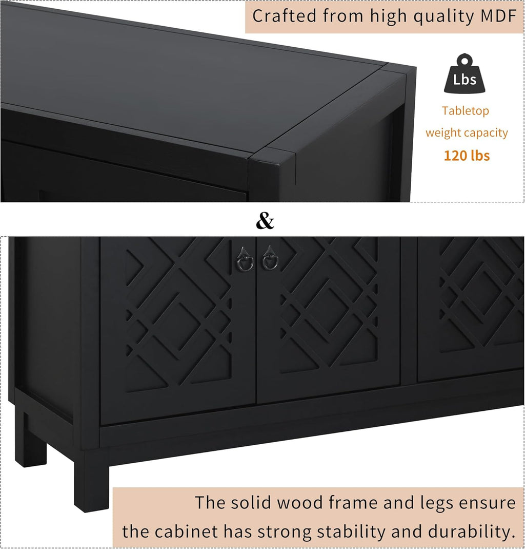 4 Door Storage Cabinet Sideboard with Pull Ring Handles W82398