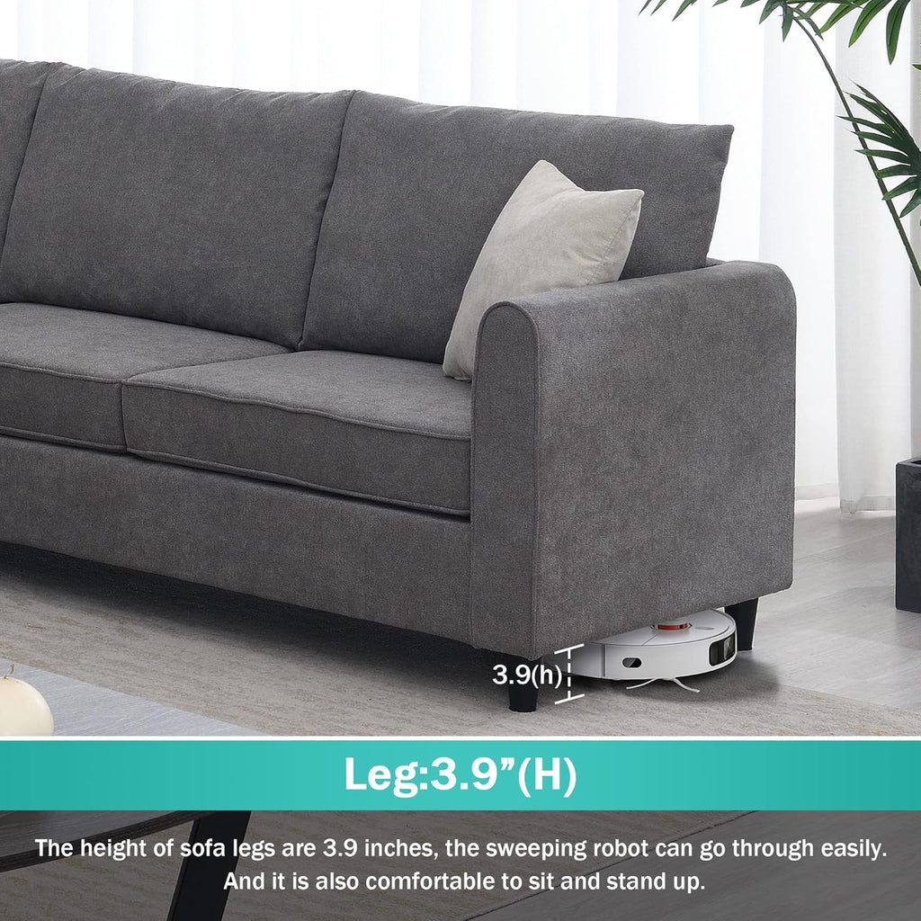 Upholstered L-Shape Sectional Sofa with 3 Pillows, Grey T3663