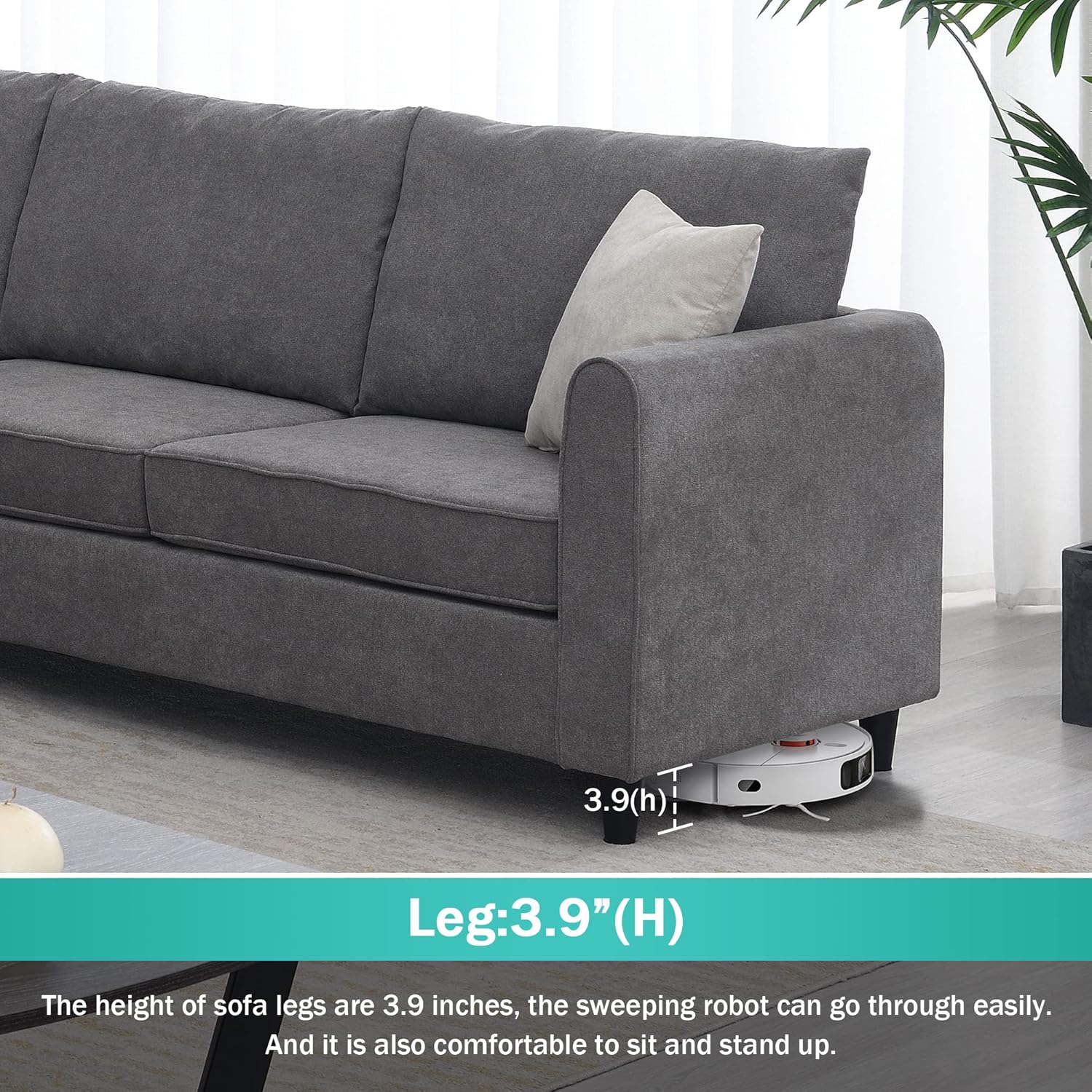 Upholstered L-Shape Sectional Sofa with 3 Pillows, Grey T3663