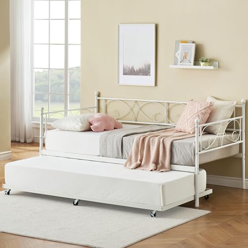 Black Metal Platform Sofa Bed Frame with Heavy Castor Metal Slats,Sofa Bed with Metal Headboard and Footboard,Suitable for Bedroom, Living Room,No Spring Box Needed,Black