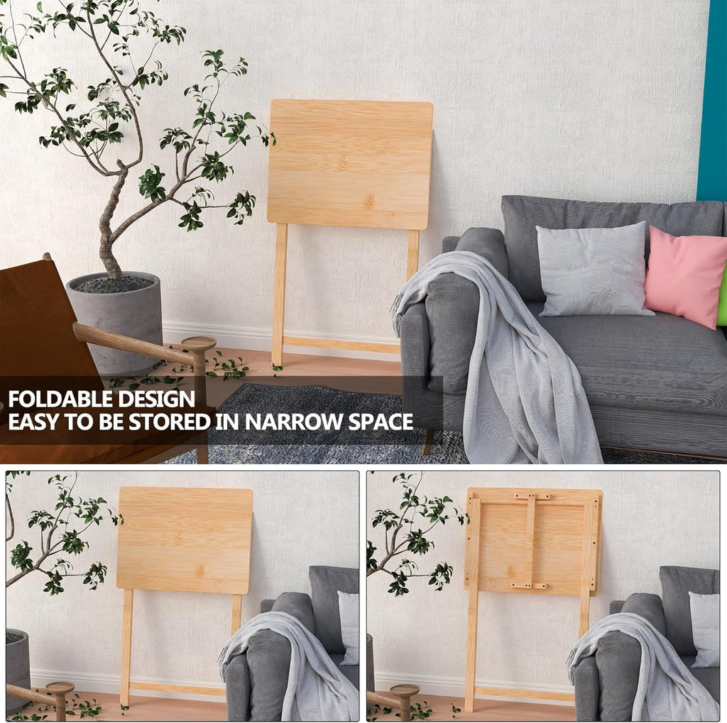 Folding TV Tray Table Set of 2, Bamboo, for Eating X1930