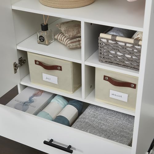 White Wood Wardrobe Cabinet with 2 Drawers and Hanging Rod T97523