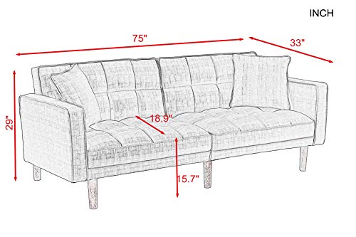 Convertible Futon Sofa Bed with Two Pillows, Light Grey O539058