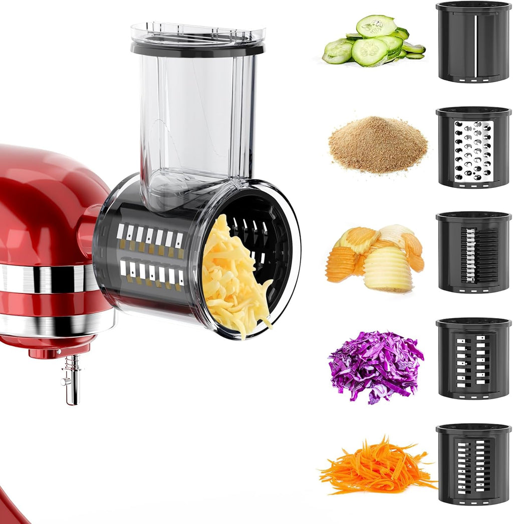 Slicer Shredder Attachment for KitchenAid Stand Mixer with 5 Blades, Cheese Grater Attachment, Fresh Prep Slicer, Bigger Vegetable Salad Maker Accessories for Kitchenaid