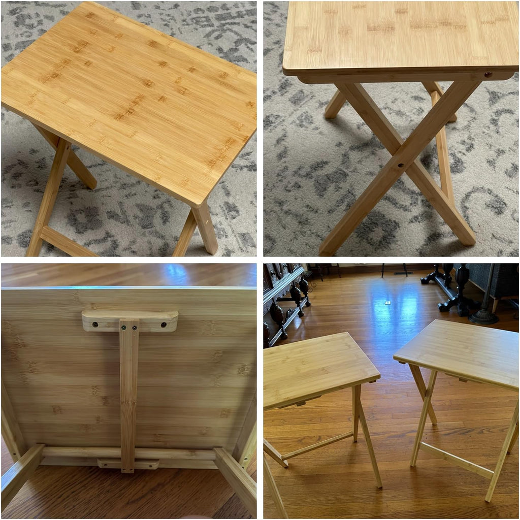 Folding TV Tray Table Set of 2, Bamboo, for Eating X1930
