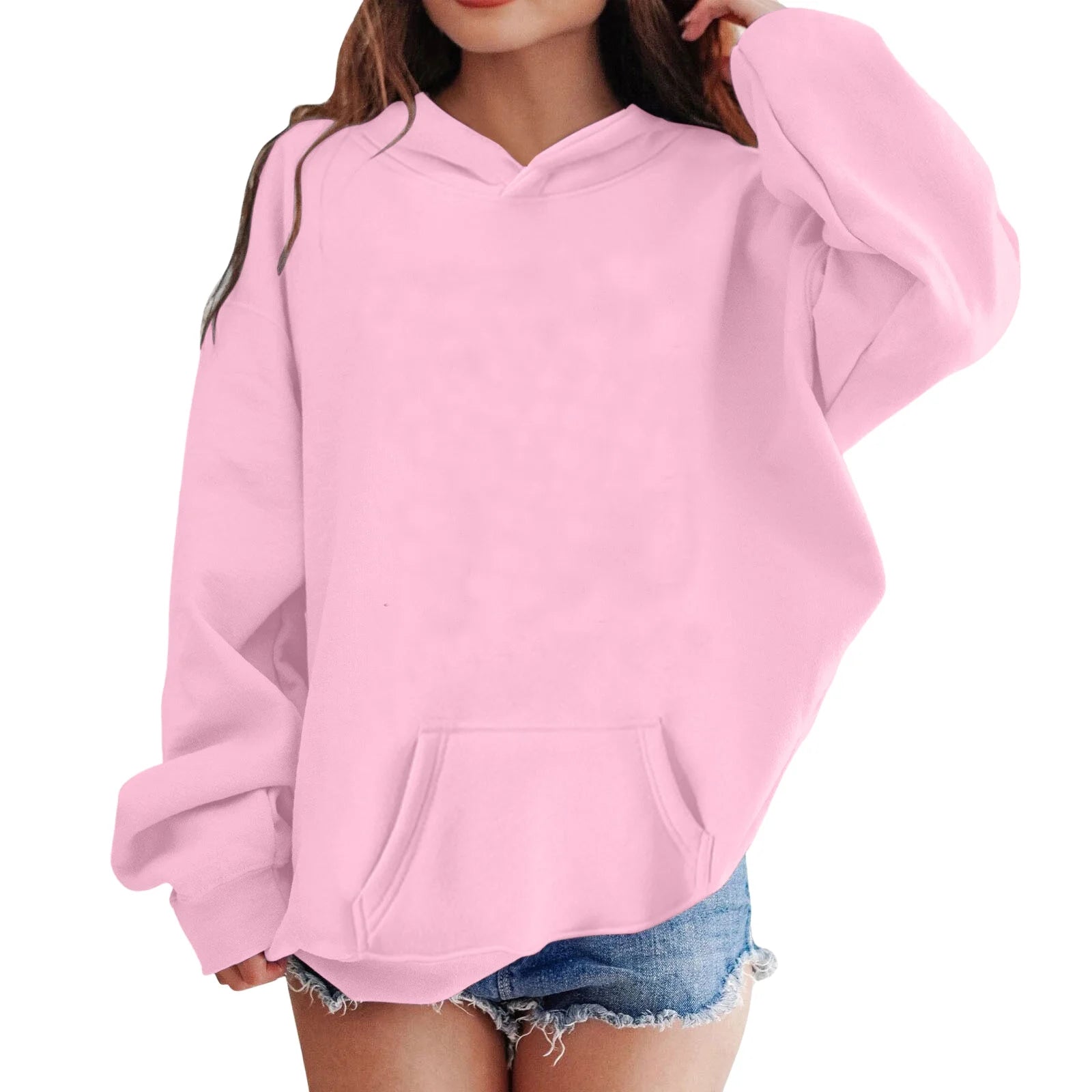 Girls Hooded Pullover Long Sleeve Patchwork Sweatshirt Pink 5-6 Years G2251