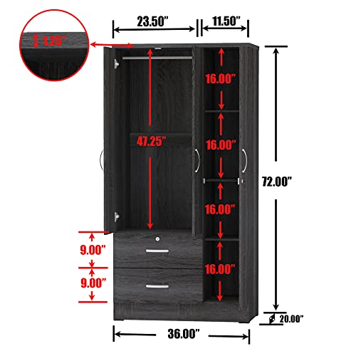 Symphony Wardrobe Armoire Closet with Two Drawers in Maple Q960