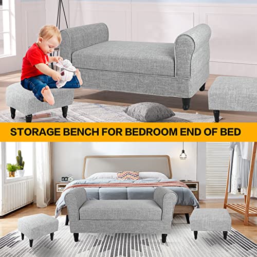 Button Tufted Storage Bench with Arms for Bedroom Entryway S34327