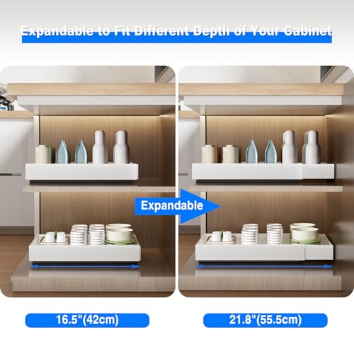 2 Pack Pull Out Cabinet Organizer, Expandable Depth 16.5-21.8 Inches, White H2269
