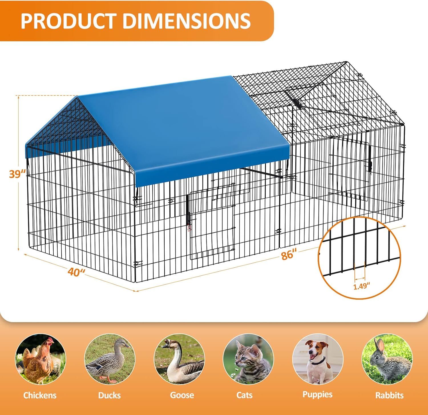 Metal Chicken Coop with Cover for Outdoor Yard S766