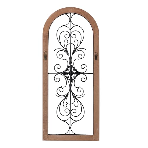 Vintage Metal Wall Art for Living Room, Handmade Distressed Wooden Wall Panels with Carved Wrought Iron M80042