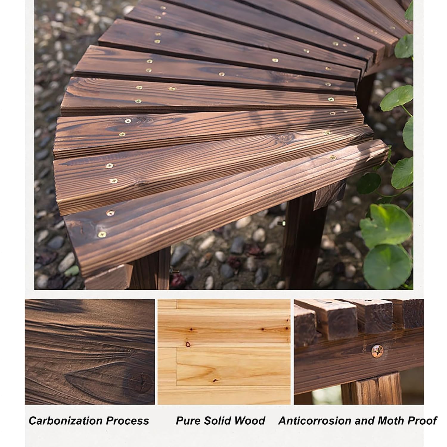 Outdoor Curved Wooden Bench for Garden Patio Lawn Y996
