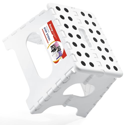 ACSTEP Folding Step Stool Foldable Stool 7.5 Inch Height Kids Step Stool, 300 lb Capacity Plastic Collapsible Stool, Stepping Stool with Handle White Small Step Stool, Foot Stool Suitable for Kitchen