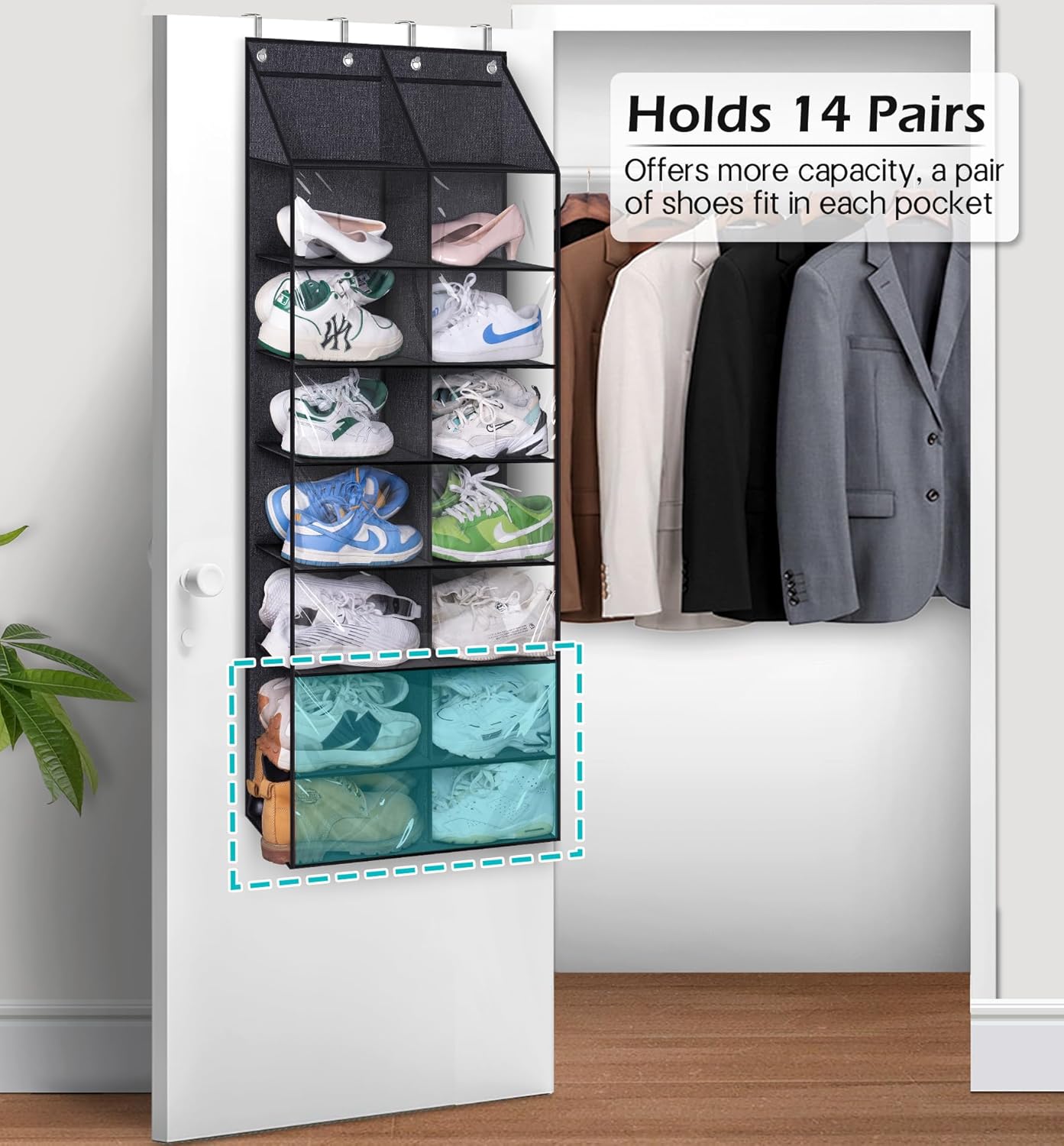 Over the Door Shoe Rack for 14 Pairs Dustproof Hanging Organizer J91958