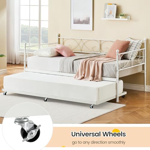 Black Metal Platform Sofa Bed Frame with Casters and Headboard L295