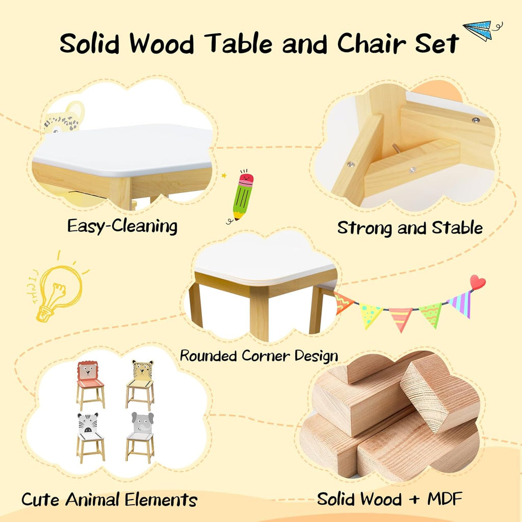 Children's Wooden Table and 4 Chairs Set for Ages 2-10 R550106