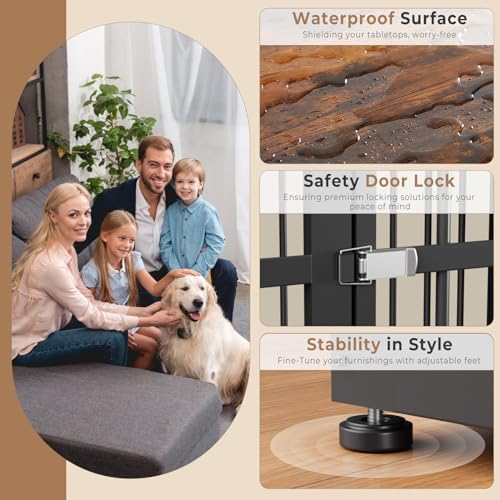 Large Dog Crate Furniture TV Stand with Double Rooms for 2 Dogs, Wooden Kennel End Table with Removable Divider S13770
