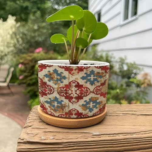 Blue White Porcelain Vase Planter with Bamboo Tray G171