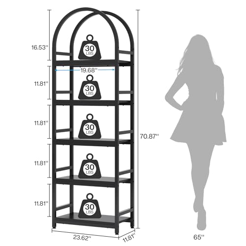 4-Tier Open Bookshelf, 71" Modern Arched Bookcase with Metal Frame Y3775