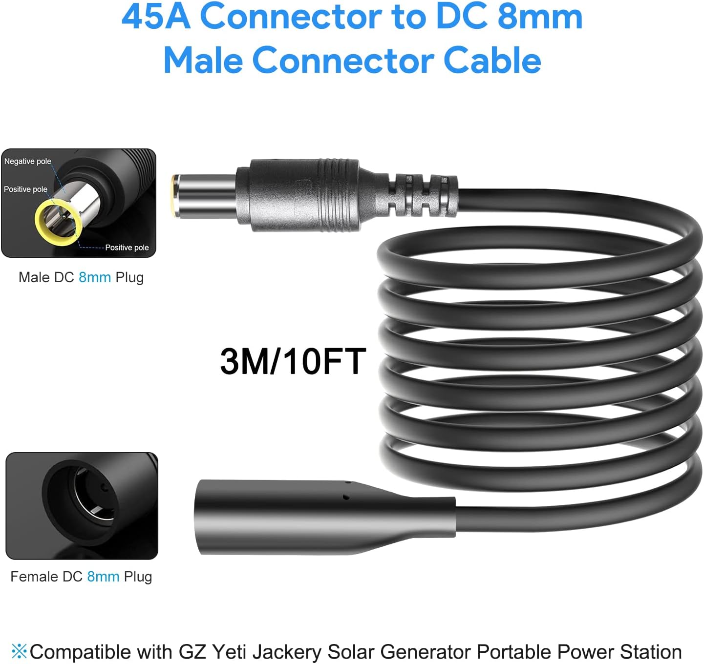 Extension Cable 10FT 3M DC 8.0mm for Solar Panel and Power Station A41372